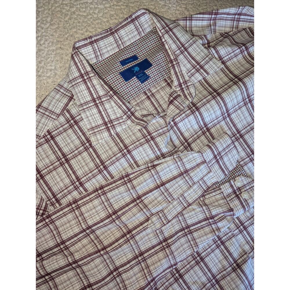 Egara Non Iron Classic Button Up Mens Men's XXL Long Sleeve Burgundy White Plaid
